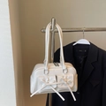 Chic cream white faux leather shoulder bag with bow details and front pockets - Off-white Without Pendant