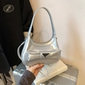Elegante borsa a mano argento con decorazione a fiocco e finitura metallica da donna - Argento