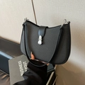 Dunkelgraue Hobo-Tasche aus Stoff mit Lederbesatz und silberner Metallschnalle - Schwarz