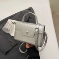 Elegant silver textured small square bag with metallic finish and adjustable shoulder strap - No Pendant / Silver