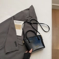 Minimalist black leather bucket bag with bead handles and adjustable strap - Black without Pendant
