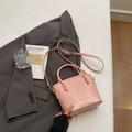 Pink two-tone bucket bag with gold lettering, round top handle and adjustable strap - Pink Without Pendant