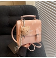 Pink mini two-way backpack and handbag with glossy finish and cute bear charm - With Charm / Pink