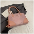 Bolso Boston de nailon rosa y violeta con asas de cuero marrón para uso diario - Rosa Sin Colgante