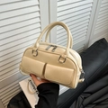 Chic cream white crossbody bowling bag with double pockets and smooth leather finish - White Without Pendant