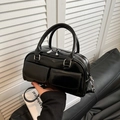 Glossy black patent leather bowling bag with silver hardware and double front pockets - Black without Pendant