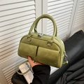 Grass green vintage Boston handbag with double front pockets and silver-tone hardware - Green Without Pendant