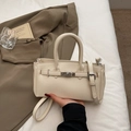 Elegant cream white lychee texture handbag with top handle and adjustable shoulder strap - White