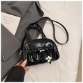 Detail of black pleated Boston bag with colorful bead charms and shiny leather texture - Black without Pendant