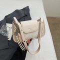 Minimalist off-white square shoulder bag with woven knot and tennis racket charm - With Pendant / Off White