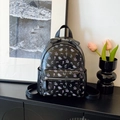 Sac à dos en cuir PU noir à motif floral vintage avec poche avant zippée élégante - Noir Grand Sans Pendentif