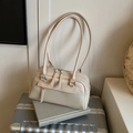Schicke beige Boston-Tasche aus Kunstleder mit langen Henkeln für Schulter und Hand - Rosa Ohne Anhänger