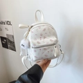 Mini sac à dos blanc en PU avec motifs floraux roses et porte-clé pompon en peluche - Blanc Cassé Petit Avec Charme