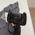 Chic black snake-texture small square shoulder bag with smooth flap for women - Without Pendant / Black