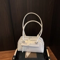 Minimalistische weiße PU-Leder Handtasche in Kissenform mit dünnen Doppelgriffen - Weiß Ohne Anhänger