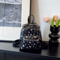 Mini sac à dos en cuir brillant noir avec imprimé floral et nœuds roses élégants - Noir Petit Sans Pendentif