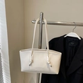 Grand sac cabas blanc crème avec anses nouées élégantes et lettrage de mode minimaliste - Sans Pendentif / Blanc Cassé