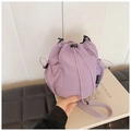 Chic lavender nylon bucket bag with drawstring closure and adjustable shoulder strap - Purple