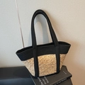 Large straw tote bag with black cotton rope contrast for beach and summer travel - Black