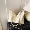 Minimalist cream shoulder tote bag featuring high-end woven texture and long strap - White