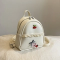 Mini cream PU leather backpack with red cherry charms and cute lace trim for women - Off White