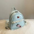 Mini preppy backpack in mint green with cute cherry pendant and lace details - Lake Blue