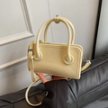 Minimalist light yellow leather crossbody bag with top handle and Clearok logo - Light Yellow No Charm