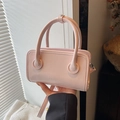 Pink rectangular leather handbag with rounded handles and a detachable shoulder strap - Light Pink Without Charm