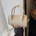 Minimalist white leather rectangular handbag with top handles and adjustable shoulder strap - White Without Pendant
