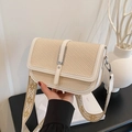 Vintage woven small square crossbody bag with white leather trim and floral jacquard strap - White