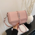 Pink vintage crossbody bag made of PU leather and woven fabric with silver hardware buckle - Pink