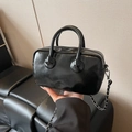 Glossy black bowling bag with CHBAROK embossing and silver chain shoulder strap - Black