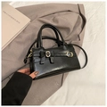 Black vegan leather square crossbody bag with decorative bow and gold metal hardware - Black without Pendant