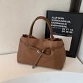 Καφέ casual τσάντα tote από αδιάβροχο νάιλον με κομψές δερμάτινες λαβές για γυναίκες - Καφέ