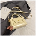 Creamy white mini square handbag with gold logo and adjustable shoulder strap - Yellow Without Pendant