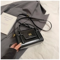 Minimalist black square handbag with golden logo and dual shoulder straps for women - Black without Pendant