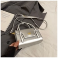 Chic silver metallic rectangular crossbody bag with gold hardware and dual handles - Silver No Pendant