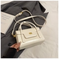 Elegant cream rectangular handbag with golden logo and adjustable shoulder strap - Rice White (No Pendant)