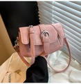 Retro pink underarm bag in matte PU leather with silver buckle and adjustable strap - Pink