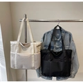 Bolsos de lona en blanco roto y negro con bolsillos de malla y asas resistentes - Blanco Roto
