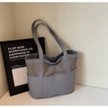 Bolso tote gris minimalista de nailon con bolsillos de malla blanca y bandolera - Gris