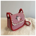 Graziosa borsa a tracolla a quadretti rossi e bianchi con pizzo e fiocco decorativo - Rosso
