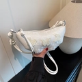 Sac sous le bras en dentelle blanche avec broderie papillon 3D et bandoulière nouée - Blanc