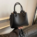 Classic black lychee pattern leather bucket bag with a stylish knot handle for women - Black without Pendant