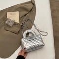 Silver quilted crossbody bag with round handle and metal ball chain detail in stylish set - No Pendant / Silver