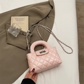 Light pink quilted patent leather chain bag with a silver rotary lock and handle - No Pendant / Pink