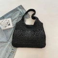 Black handmade woven tote bag with hollow floral pattern for beach or vacation use - Petal Hollow Out Style (SLT-2677) / Black