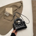 Chic black quilted chain bag with glossy patent leather and silver-tone hardware - No Pendant / Black
