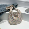 Sac cabas en maille dégradée avec texture 3D à losanges et large bandoulière souple - Style 1 (Tricot Lisse) / Blanc