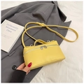 Chic yellow lychee leather box bag with silver hardware and adjustable strap - Yellow Without Pendant